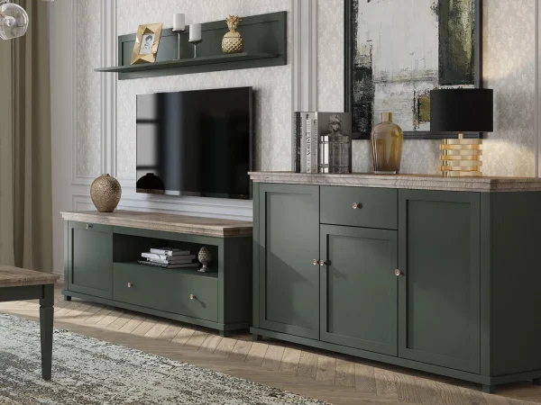 Commode EVOCO 3 Portes 1 Tiroir Chêne Ribbec/vert Top ventes 5