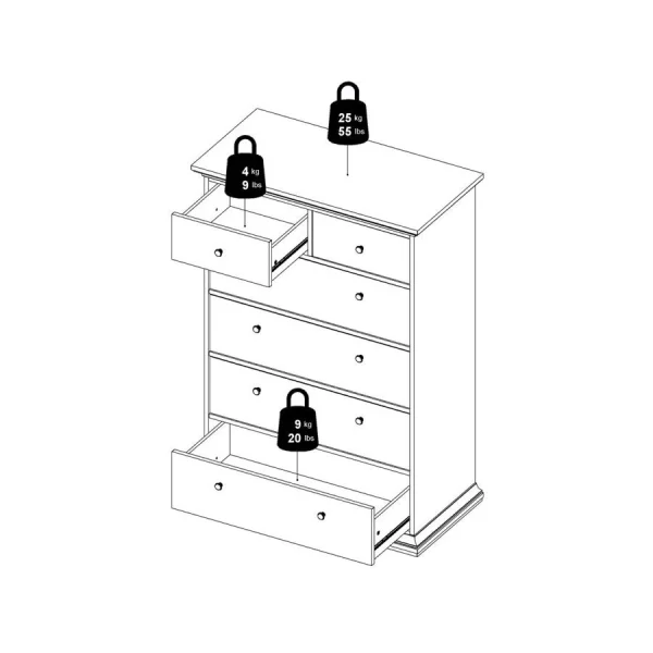Commode PARISA 6 Tiroirs Blanc/chêne mode tendance 6