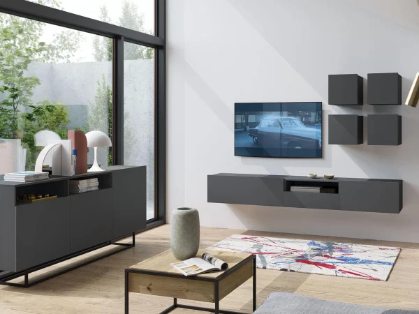 Réductions Mur Tv-hifi ENJOLY 6 Portes 1 Tiroir Graphite 3