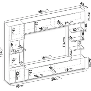 fashioniable Mur Tv-hifi LAZARE 3 Portes Béton/blanc Sans Led 12