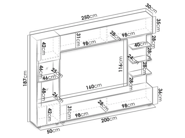 fashioniable Mur Tv-hifi LAZARE 3 Portes Béton/blanc Sans Led 5