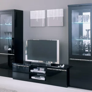 Vitrine REBECCA 2 Portes Noir Laque Avec Led livraison la plus rapide 13