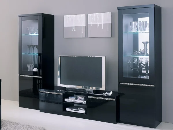 Vitrine REBECCA 2 Portes Noir Laque Avec Led livraison la plus rapide 5