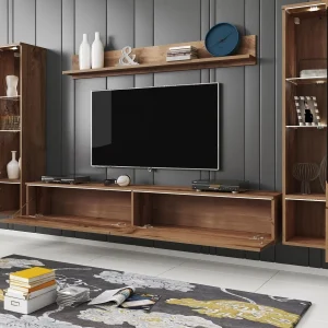haute qualité Mur Tv-hifi VITTORIO 6 Portes Chêne Wotan Avec Led 7