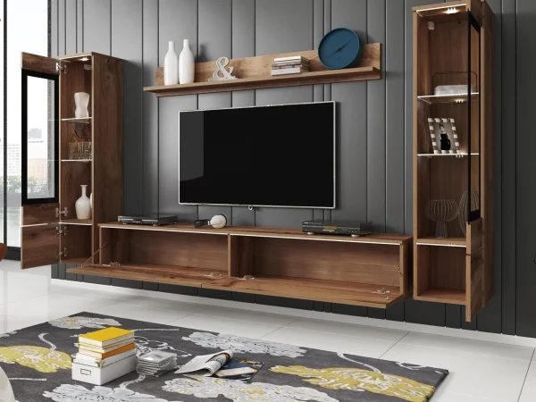 haute qualité Mur Tv-hifi VITTORIO 6 Portes Chêne Wotan Avec Led 3