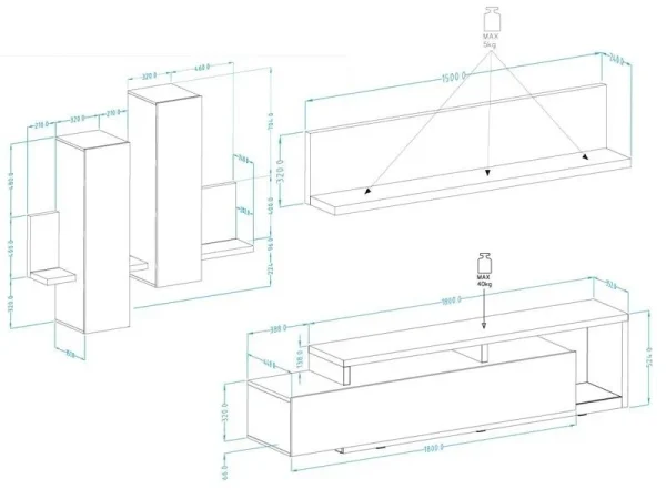 site pas cher Mur Tv-hifi BOTSWANA 2 Tiroirs 2 Niches Anthracite/chêne Ribbec 6