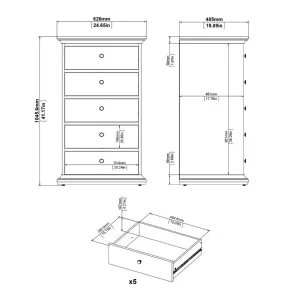 Retour gratuit en magasin. Commode PARISA 5 Tiroirs Blanc/chêne 16