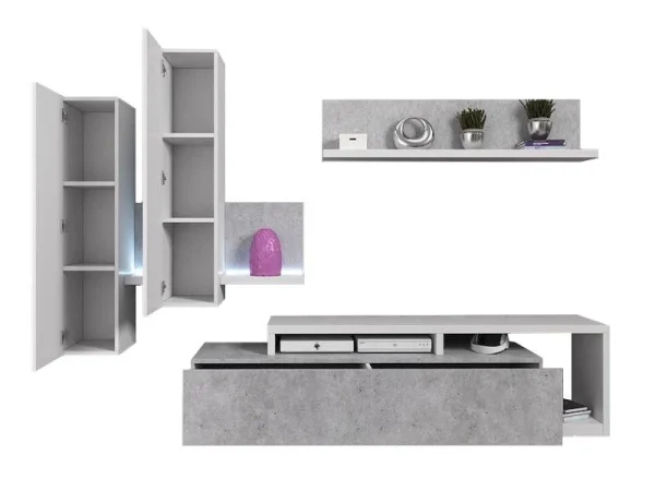 en ligne Mur Tv-hifi BOTSWANA 2 Tiroirs 2 Niches Blanc/béton 7