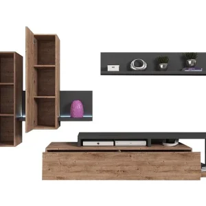 site pas cher Mur Tv-hifi BOTSWANA 2 Tiroirs 2 Niches Anthracite/chêne Ribbec 18