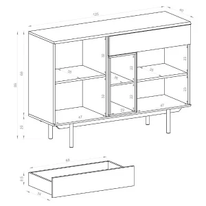 Commode INOXO 2 Portes 1 Tiroir Gris Clair/chêne Jackson magasins pour 16