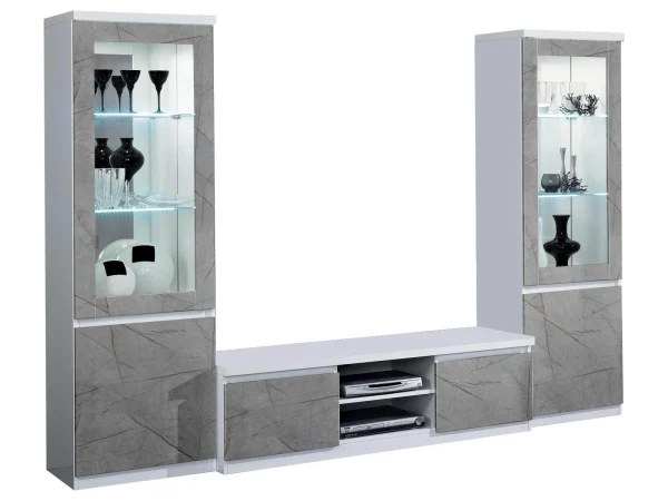 Mur Tv-hifi ROMEO Marbre/blanc Avec Led Neuve avec étiquette 7