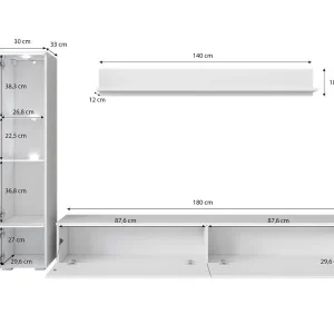 Mur Tv-hifi VITTORIO 4 Portes Béton/blanc Brillant Sans Led ﻿soldes 9