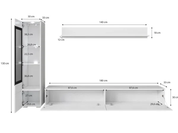 Mur Tv-hifi VITTORIO 4 Portes Béton/blanc Brillant Sans Led ﻿soldes 4