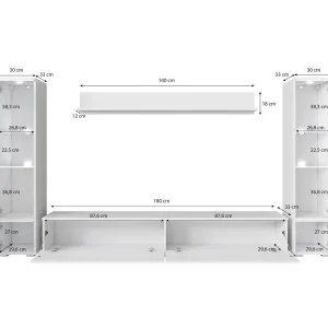 Satisfait ou Remboursé Mur Tv-hifi VITTORIO 6 Portes Chêne Wotan/blanc Brillant Sans Led 9