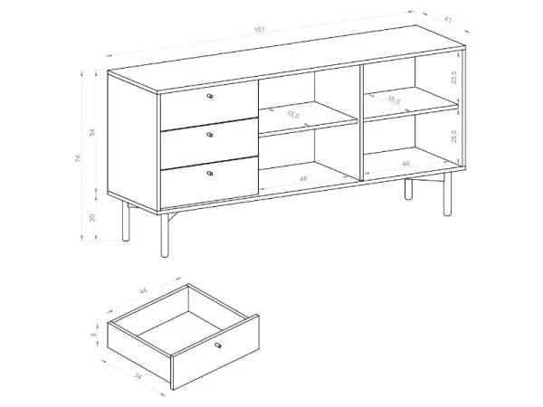 vente en ligne pas cher Commode FLOWER 2 Portes 3 Tiroirs Chêne Artisan/noir 6