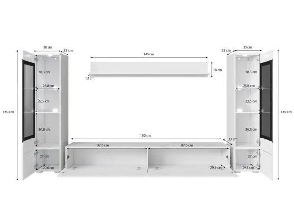 Mur Tv-hifi VITTORIO 6 Portes Blanc Brillant Avec Led Achat 4