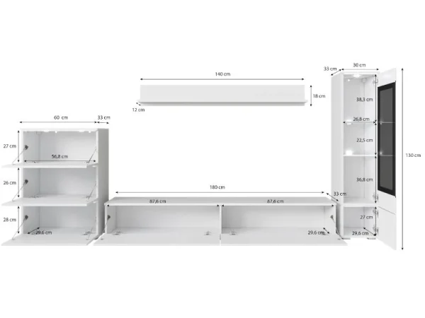 prix pas cher Mur Tv-hifi VITTORIO 7 Portes Blanc Brillant Sans Led 6