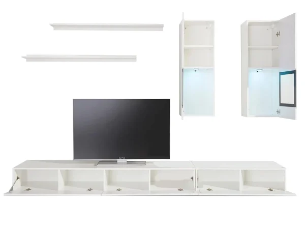Mur Tv-hifi BABEL 5 Portes Blanc/blanc Laqué Sans Led vente pas cher 7