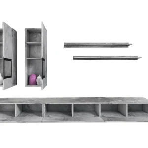 Mur Tv-hifi BABEL 5 Portes Béton Avec Led achat pas cher 18