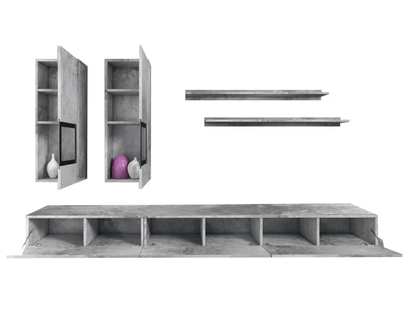 Mur Tv-hifi BABEL 5 Portes Béton Avec Led achat pas cher 7