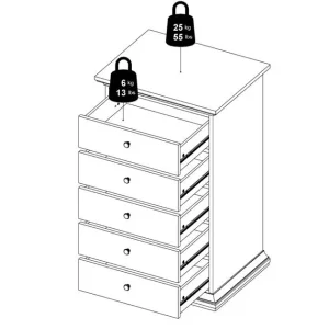 Retour gratuit en magasin. Commode PARISA 5 Tiroirs Blanc/chêne 18