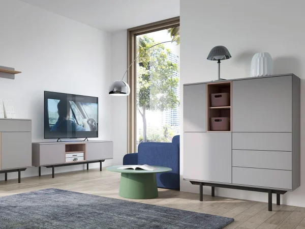 Commode INOXO 3 Portes 3 Tiroirs Gris Clair/chêne Jackson Nouveau 7