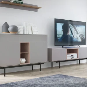 Commode INOXO 2 Portes 1 Tiroir Gris Clair/chêne Jackson magasins pour 18