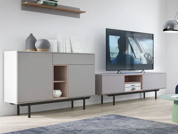 Commode INOXO 2 Portes 1 Tiroir Gris Clair/chêne Jackson magasins pour 7