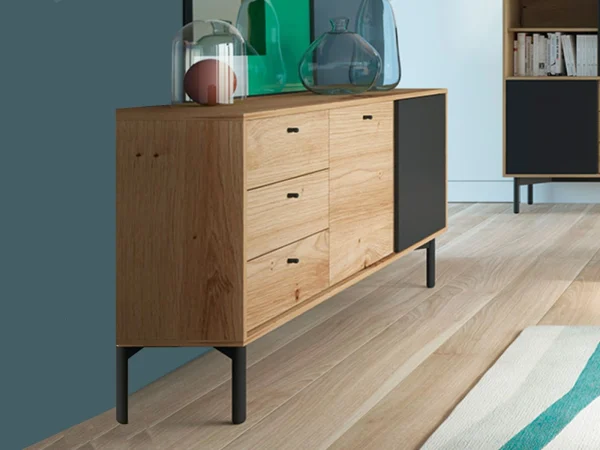 vente en ligne pas cher Commode FLOWER 2 Portes 3 Tiroirs Chêne Artisan/noir 1