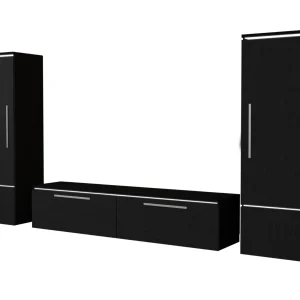 boutique paris Mur-tv AMBROSA 4 Portes Noir Mat Avec Led 17