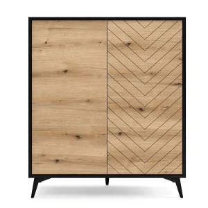 Commode Haute ADAMAS 2 Portes Noir/chêne Evoke Pas Cher Magasin Soldes 14
