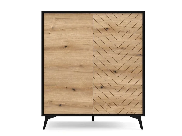 Commode Haute ADAMAS 2 Portes Noir/chêne Evoke Pas Cher Magasin Soldes 5
