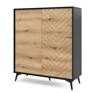 Commode Haute ADAMAS 2 Portes Noir/chêne Evoke Pas Cher Magasin Soldes 16