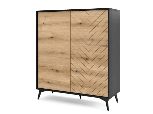 Commode Haute ADAMAS 2 Portes Noir/chêne Evoke Pas Cher Magasin Soldes 6