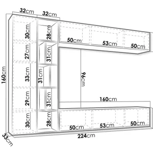 Mur Tv-hifi KONATE 3 Portes Gris/chêne Artisan grossiste en ligne 9