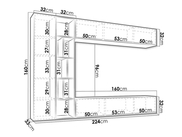 Mur Tv-hifi KONATE 3 Portes Gris/chêne Artisan grossiste en ligne 4