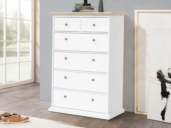 Commode PARISA 6 Tiroirs Blanc/chêne mode tendance 1