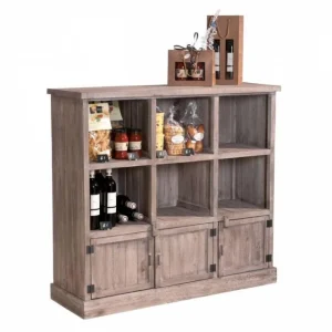 Acheter Meilleur prix 🌟 Buffet Bas Héritage Pin Vieilli 6 Cases 3 Portes L119 X P39 X H110cm 🎁 9