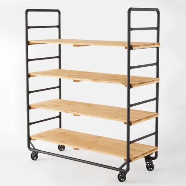 Budget 😀 Chariot Boulanger Métal Noir Et Tablettes Bois L120 X P50 X H150cm 👏 achat pas cher 1