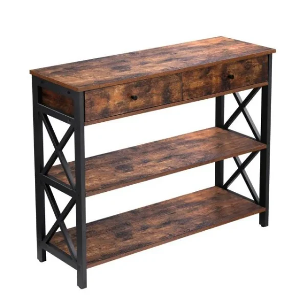 Meilleure affaire ❤️ Commode Métal Et Bois 2 TiroirsL100 X P33 X H80 Cm 💯 Boutique 3