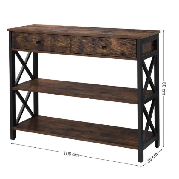 Meilleure affaire ❤️ Commode Métal Et Bois 2 TiroirsL100 X P33 X H80 Cm 💯 Boutique 5