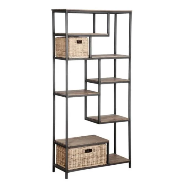 meilleur cadeau Remise 🔔 Etagère Asymétrique En Métal Et Bois 80x30x170 😀 1
