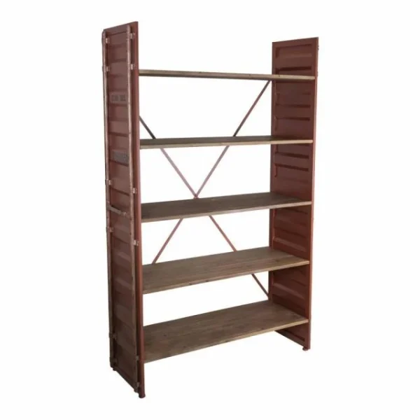 Meilleur prix 🧨 Etagère Container Rouge Tole + Bois Ciré L107 X P38 X H175.5 ✔️ boutiqued en ligne 1