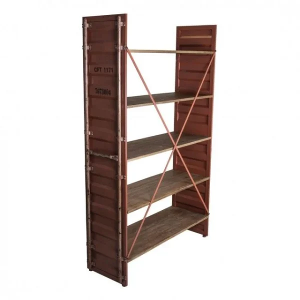 Meilleur prix 🧨 Etagère Container Rouge Tole + Bois Ciré L107 X P38 X H175.5 ✔️ boutiqued en ligne 4