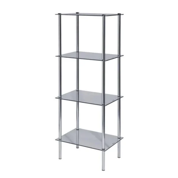 vente en ligne Tout neuf 👍 Présentoir L39xP29xH107,5cm – 4 Tablettes Verre – Chromé 👍 1