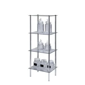 vente en ligne Tout neuf 👍 Présentoir L39xP29xH107,5cm – 4 Tablettes Verre – Chromé 👍 9