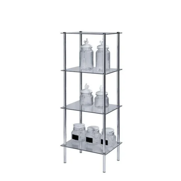 vente en ligne Tout neuf 👍 Présentoir L39xP29xH107,5cm – 4 Tablettes Verre – Chromé 👍 3