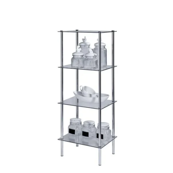 vente en ligne Tout neuf 👍 Présentoir L39xP29xH107,5cm – 4 Tablettes Verre – Chromé 👍 4