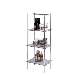 vente en ligne Tout neuf 👍 Présentoir L39xP29xH107,5cm – 4 Tablettes Verre – Chromé 👍 13