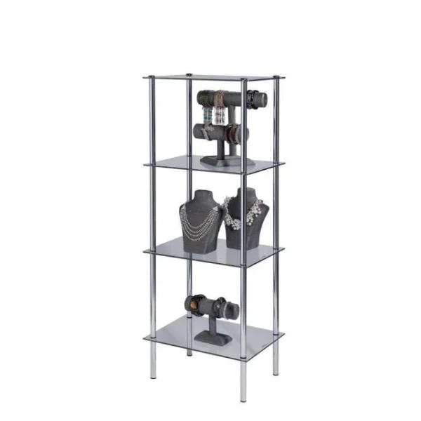 vente en ligne Tout neuf 👍 Présentoir L39xP29xH107,5cm – 4 Tablettes Verre – Chromé 👍 6